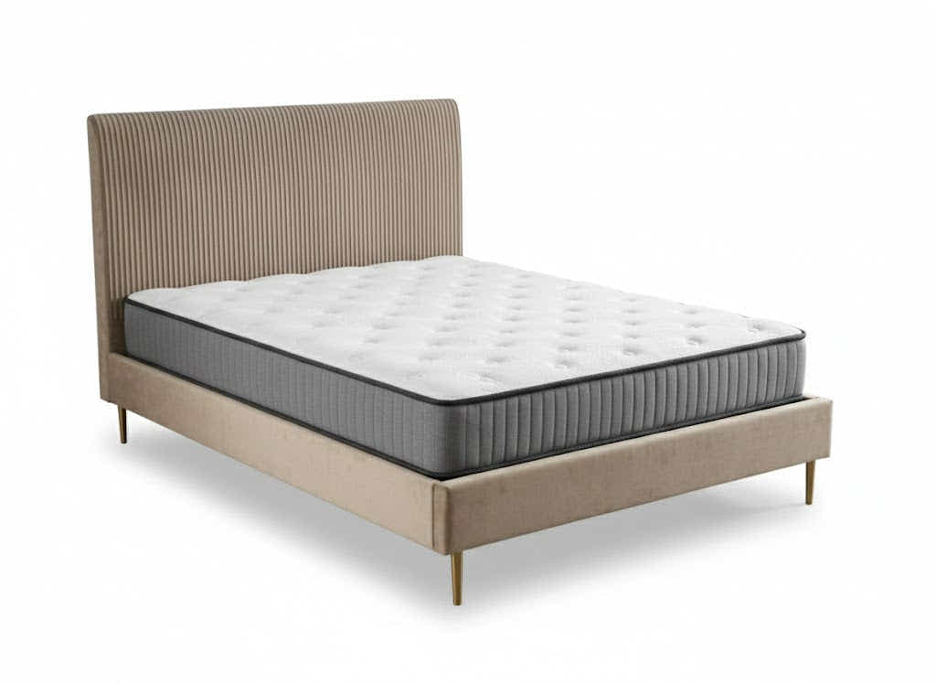 Fenix Velvet Bed Frame Brown & FIRM23 Mattress - Queen
