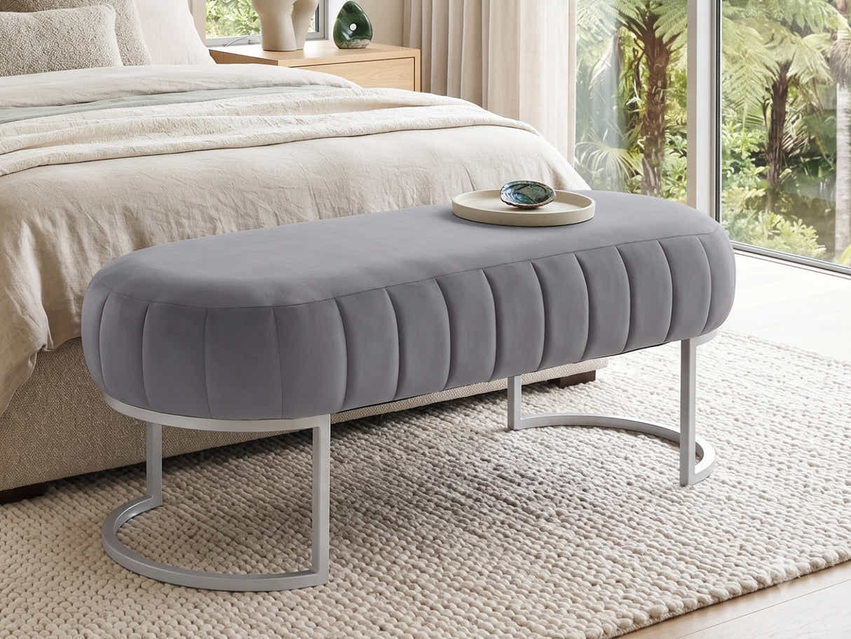Lunare Velvet Ottoman Bench - Grey