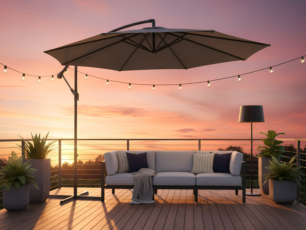 Grey Cantilever Patio Outdoor Umbrella - 3m