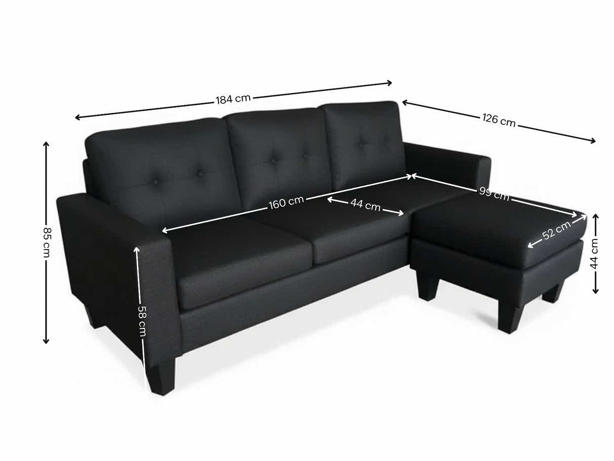 Robyn Linen Sofa Set With Ottoman - Black