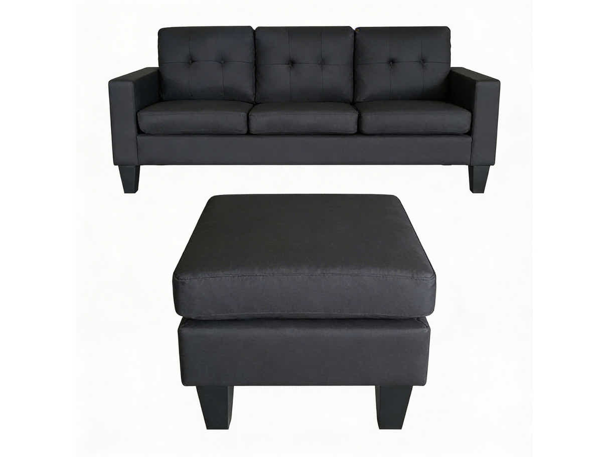 Robyn Linen Sofa Set With Ottoman - Black