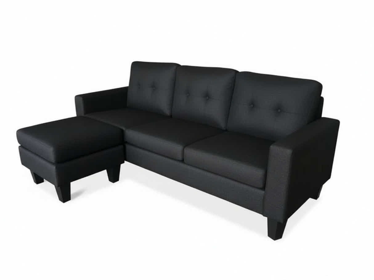 Robyn Linen Sofa Set With Ottoman - Black