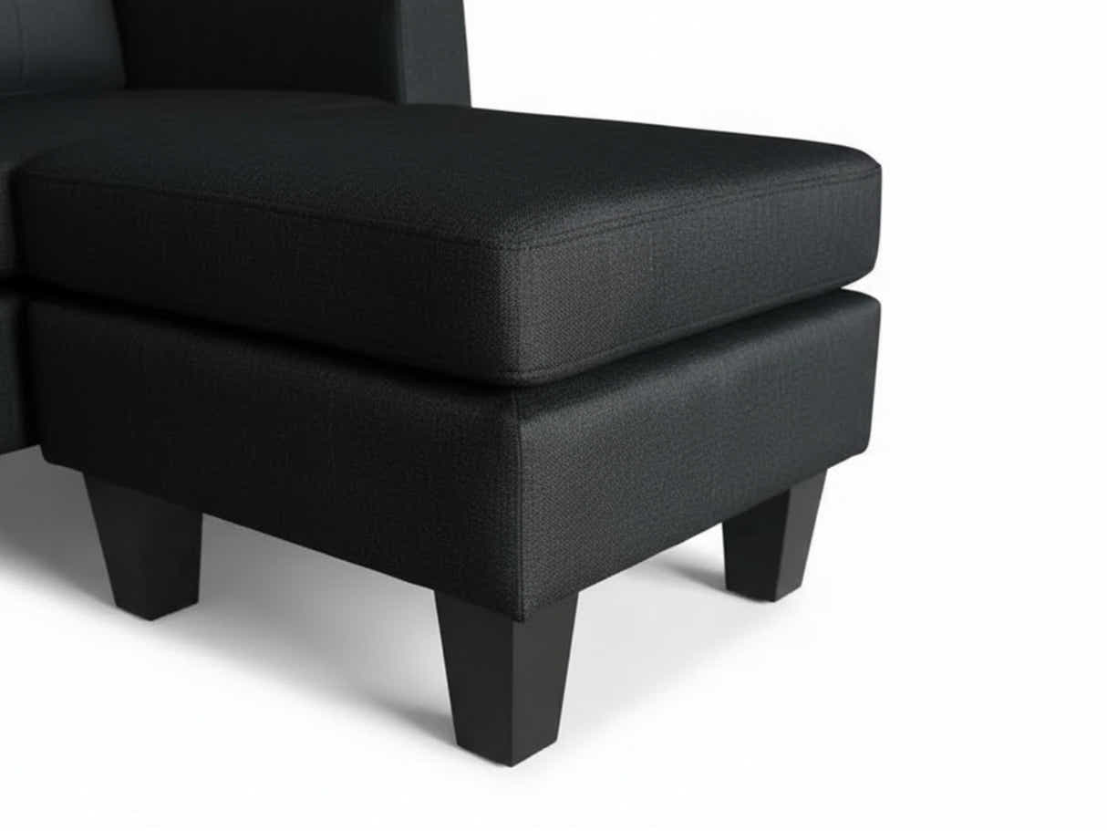 Robyn Linen Sofa Set With Ottoman - Black
