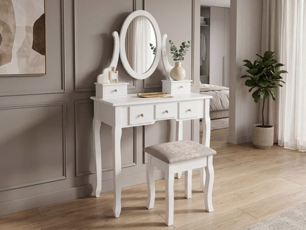 5-Drawer Dressing Table Set White - 80 cm