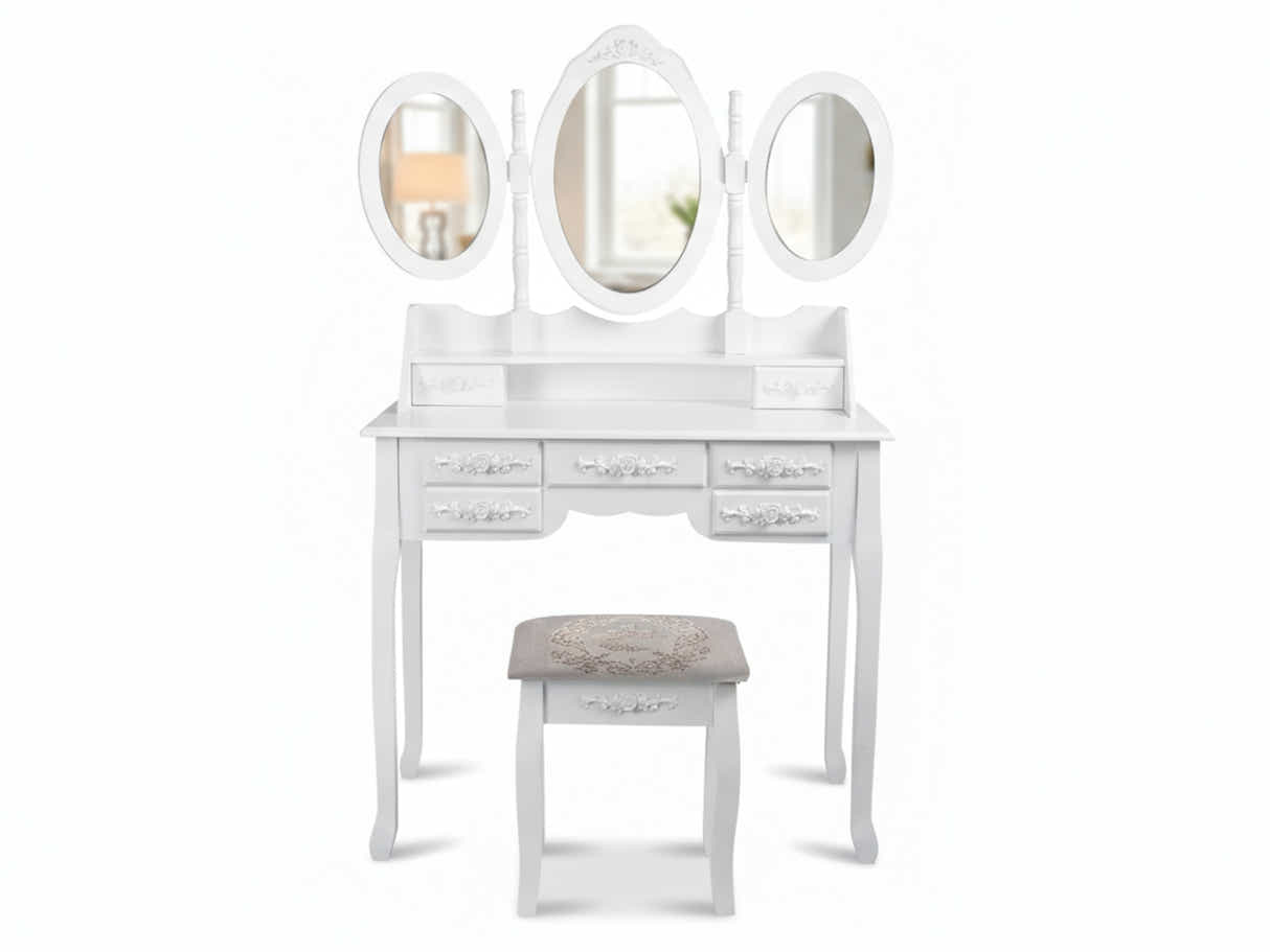 7-Drawer Dressing Table Set White - 90 cm