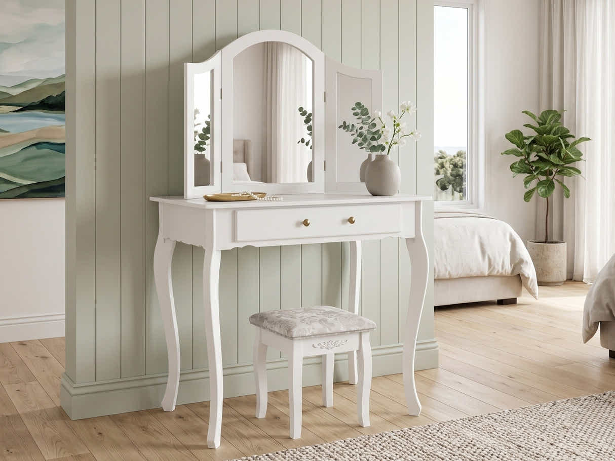 3-Mirror Dressing Table Set White - 79 cm
