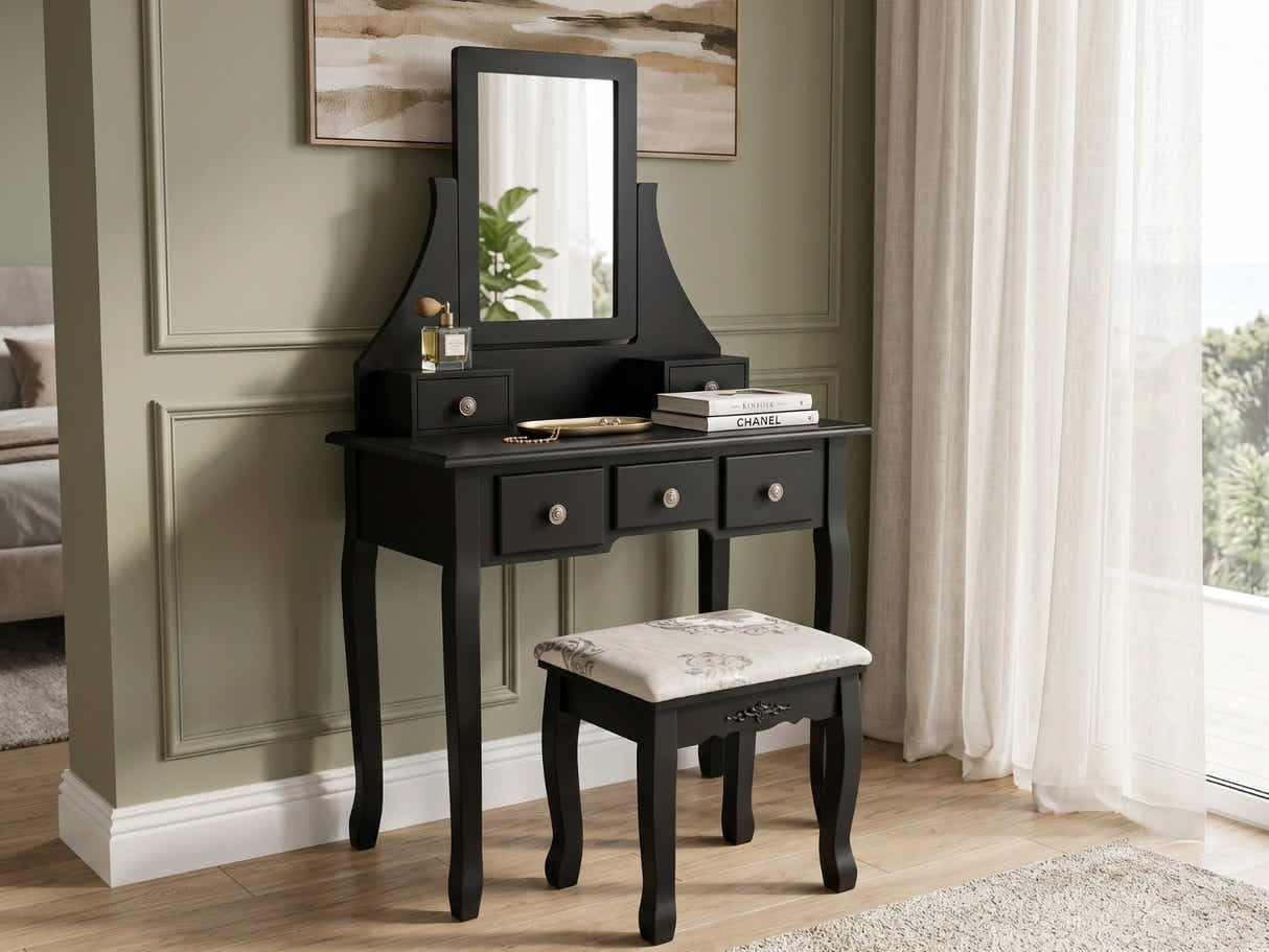 Dressing Table with Stool Black - 74.5 cm