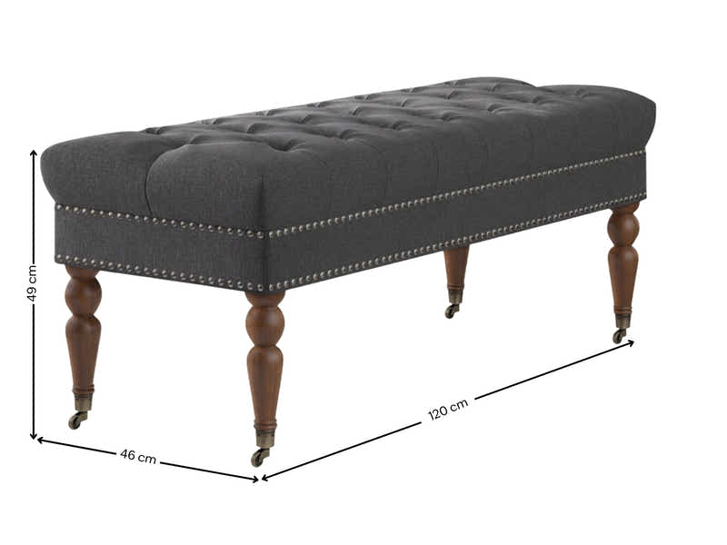 Bellay Linen Ottoman Bench - Dark Grey