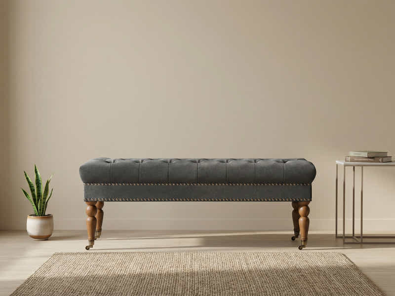 Bellay Linen Ottoman Bench - Dark Grey