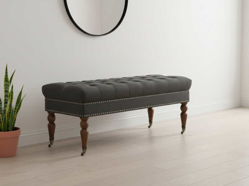 Bellay Linen Ottoman Bench - Dark Grey