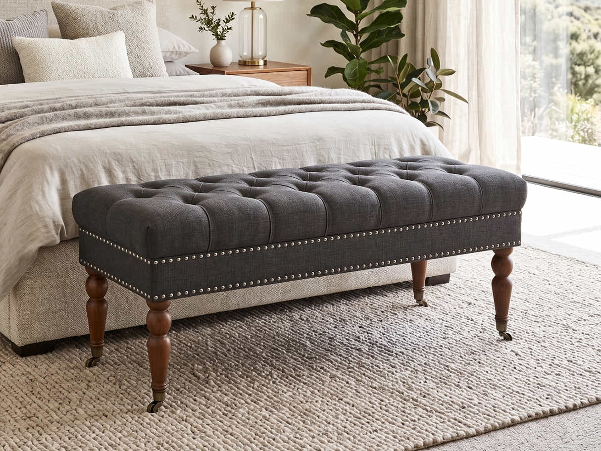 Bellay Linen Ottoman Bench - Dark Grey