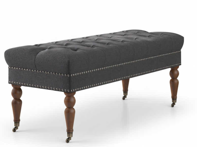 Bellay Linen Ottoman Bench - Dark Grey