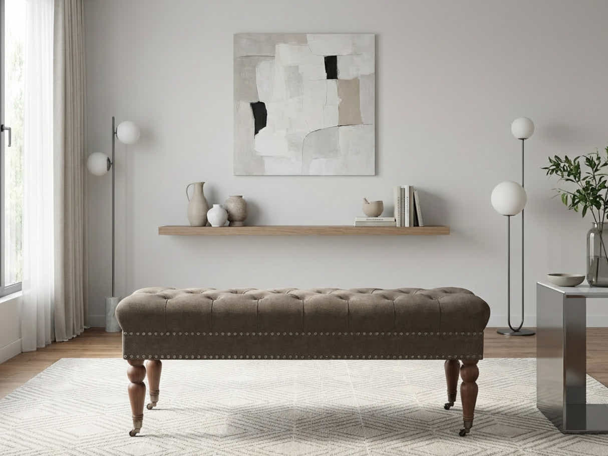 Bellay Linen Ottoman Bench - Brown