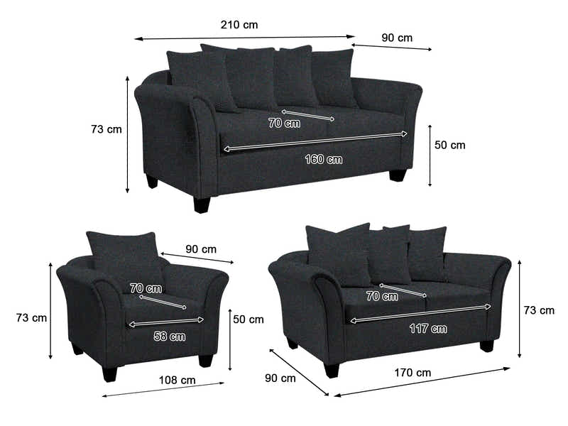 DS NZ Made Chika 3+2+1 Sofa Set - Vish Black