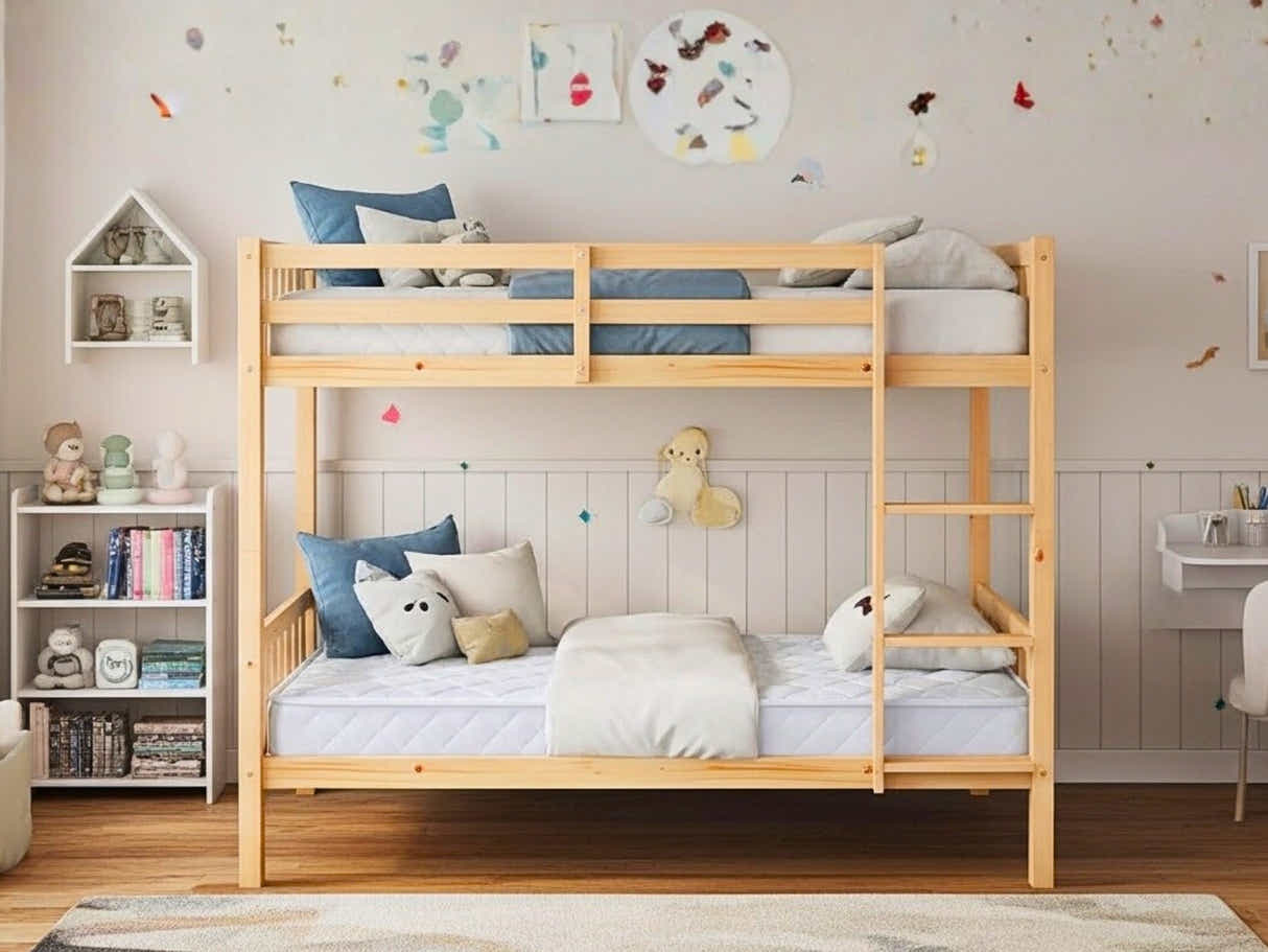 New Lydia Bunk Bed - Natural & Mattress Bon10 Single x2