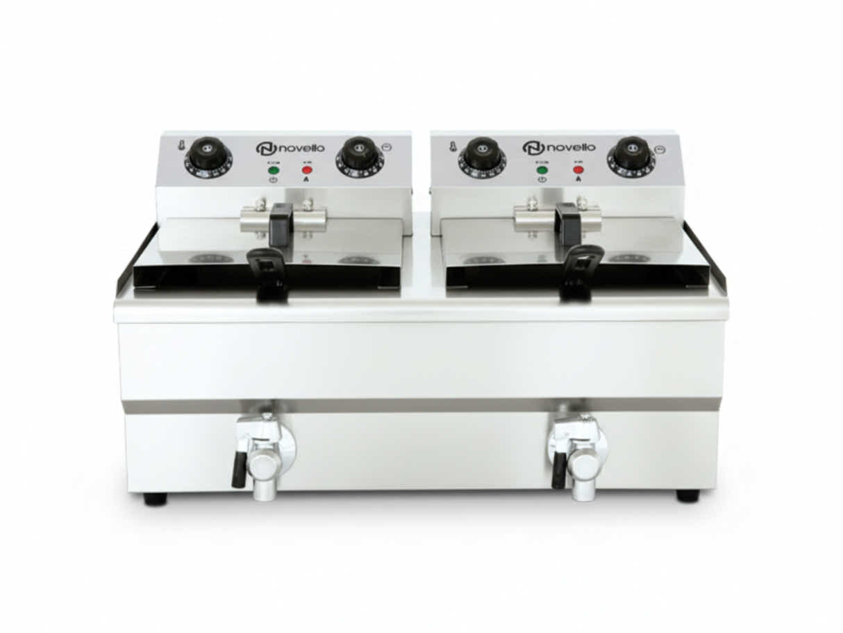Twin Tank Electric Fryer with Dual Oil Taps
