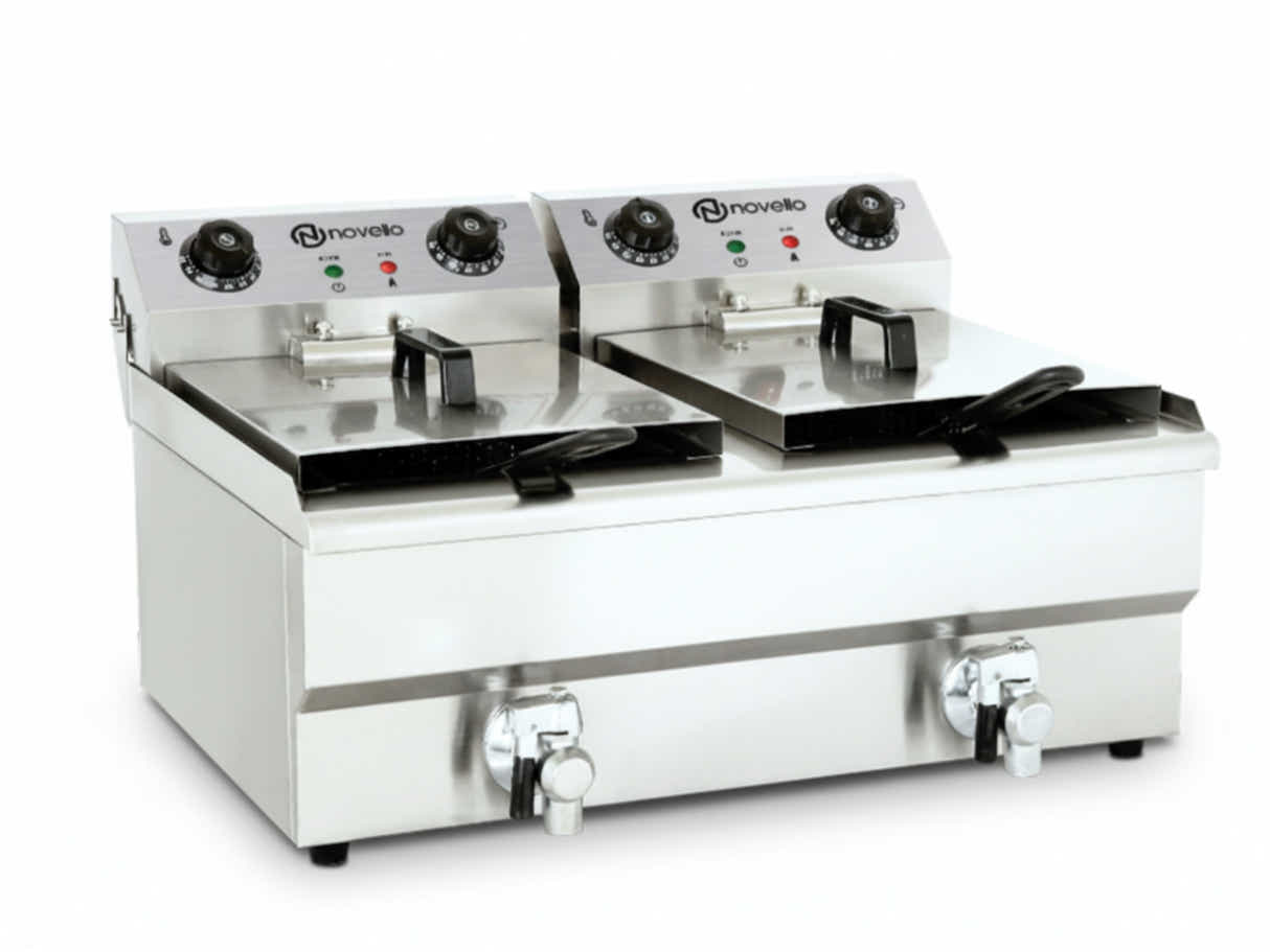 Twin Tank Electric Fryer with Dual Oil Taps