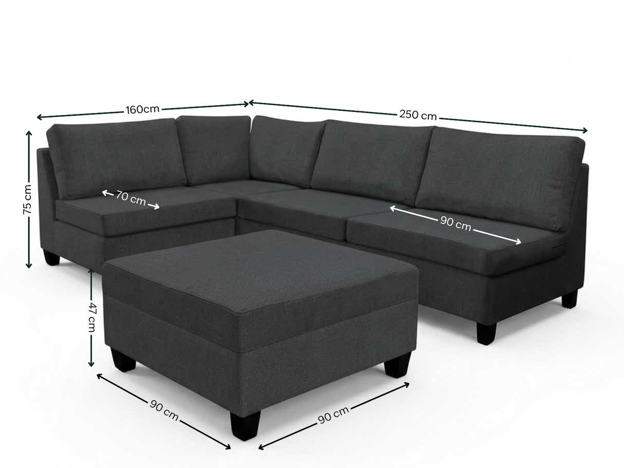 DS NZ Made Bhumi Corner Sofa with Ottoman - Vish Black