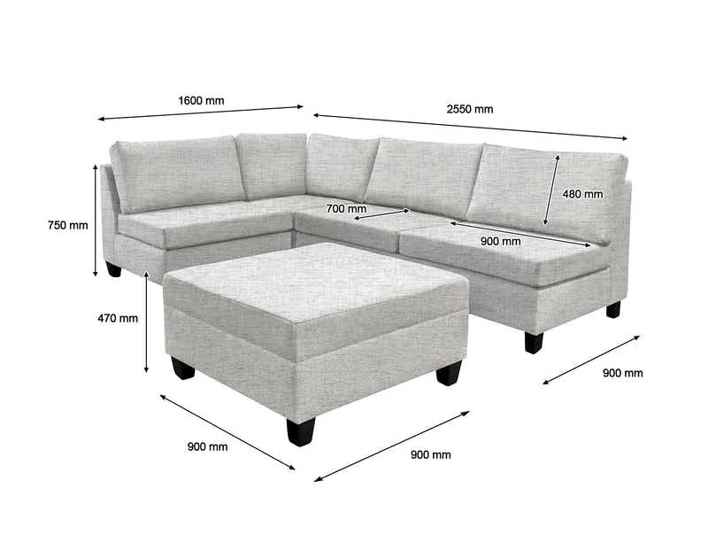 DS NZ Made Bhumi Corner Sofa with Ottoman - Comfy Silver