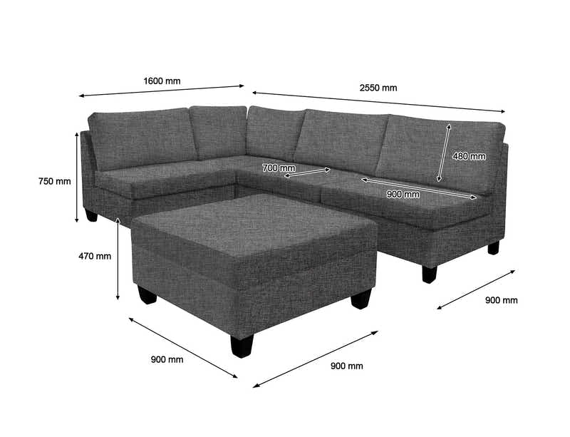 DS NZ Made Bhumi Corner Sofa with Ottoman - Vish Grey