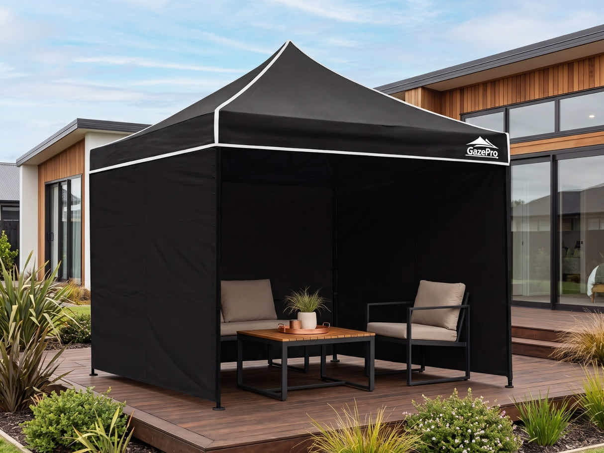 Gazebo with Silver-Coated Roof 3m x 3m - Black