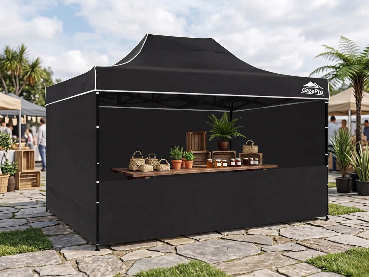 DS Gazebo with Silver-Coated Roof 3m x 4.5m - Black