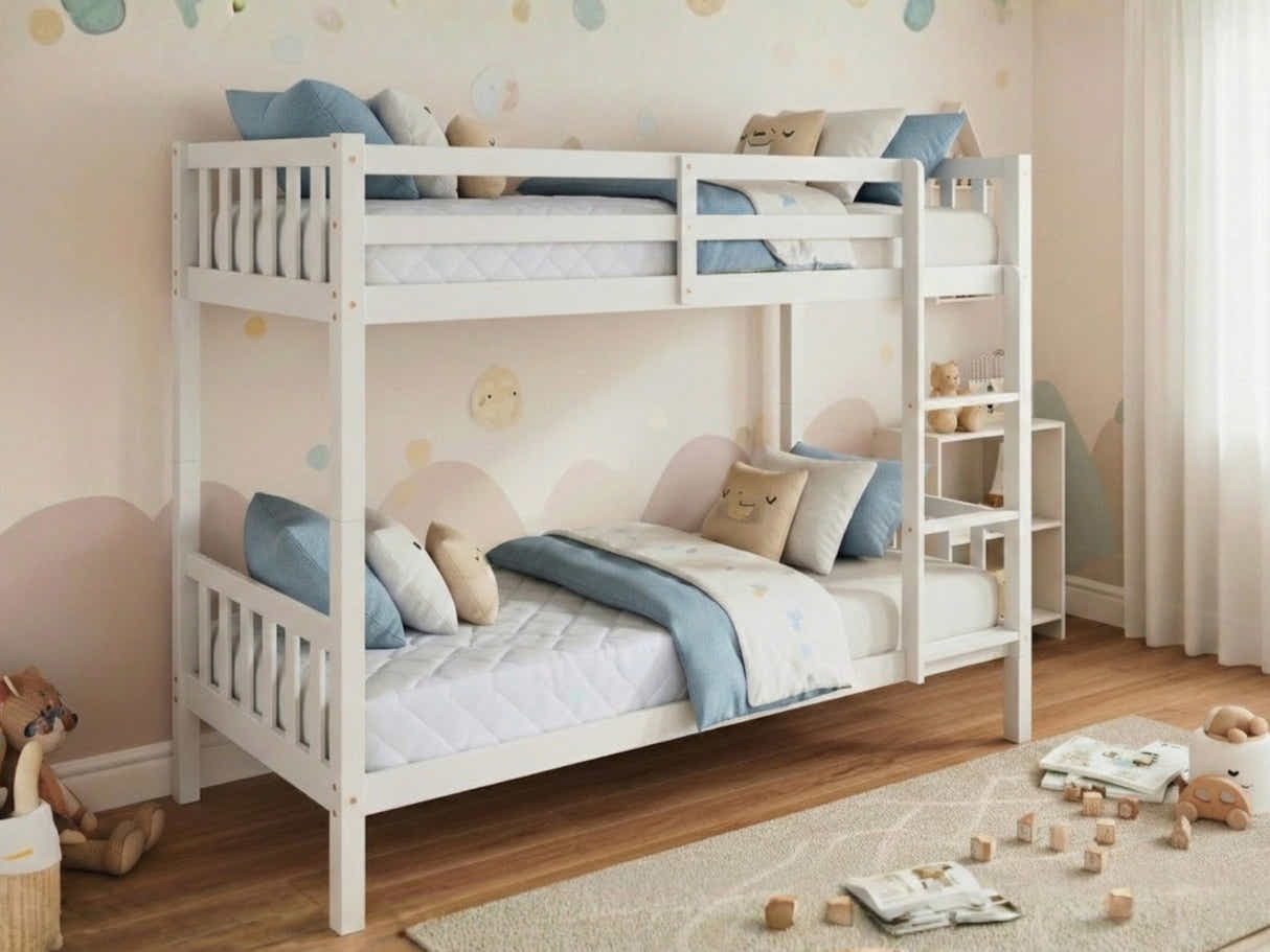 New Lydia Bunk Bed White & Mattress Bon15 Single x2