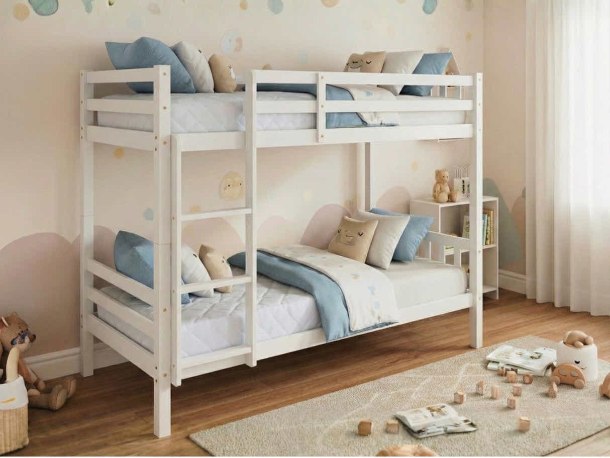 New Lyn Bunk Bed White & Mattress Bon10 Single x2