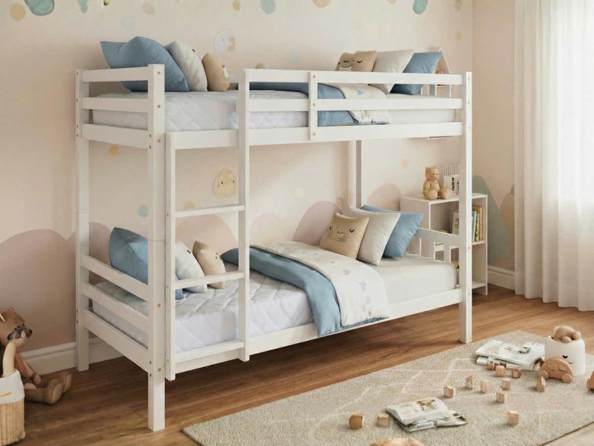 New Lyn Bunk Bed White & Mattress Bon15 Single x2