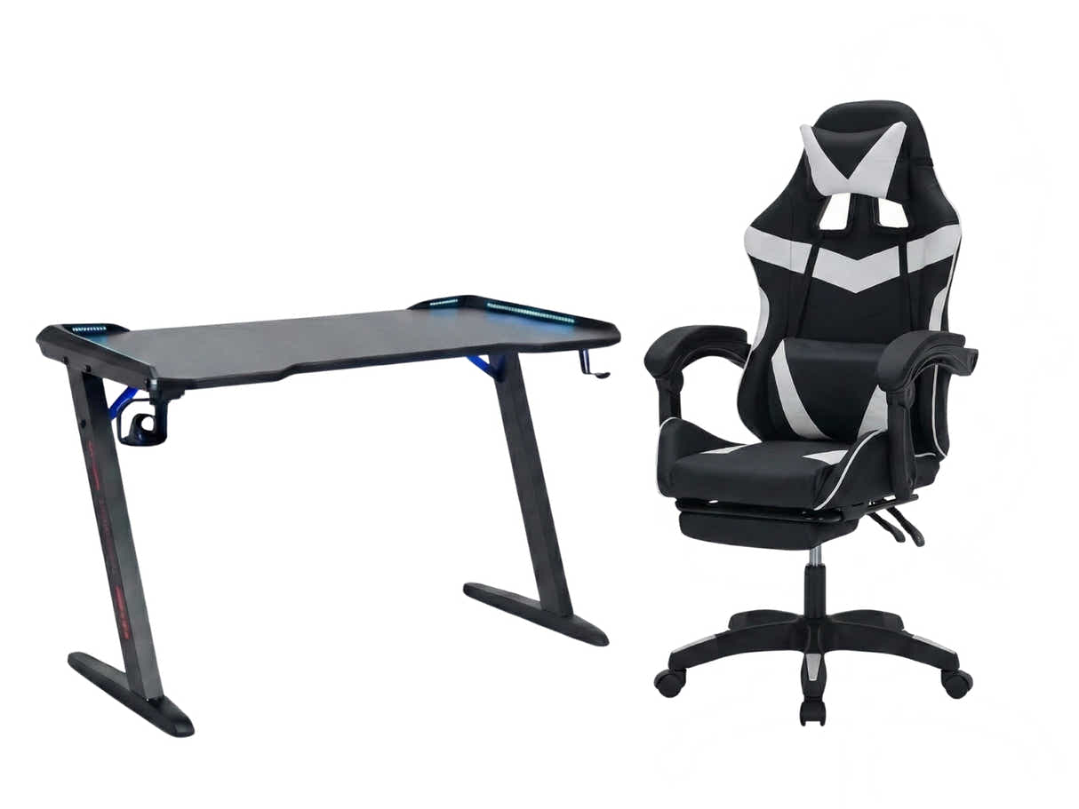 Gaming Table & Nicola Gaming chair PVC Black+White