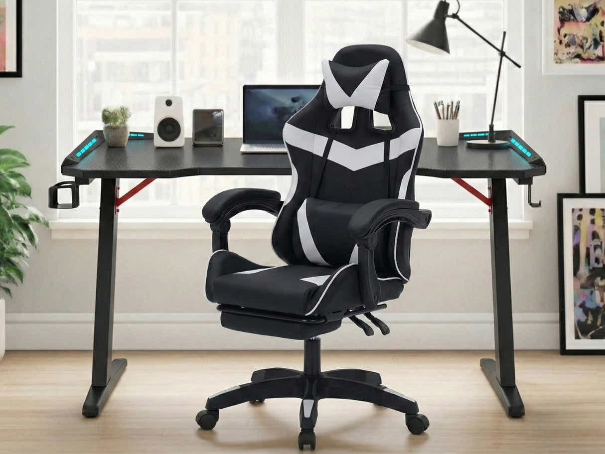 Gaming Table & Nicola Gaming chair PVC Black+White
