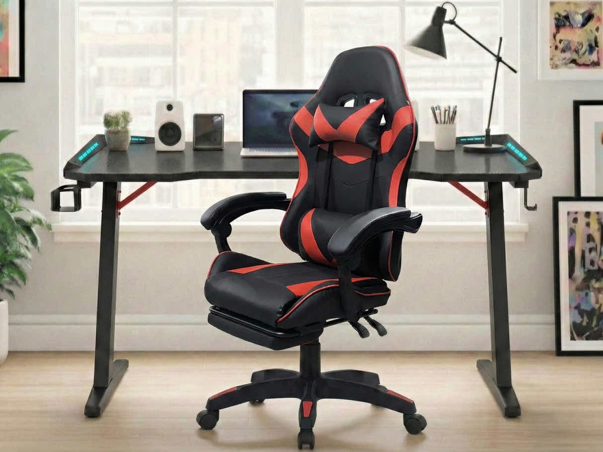 Gaming Table & Nicola Gaming chair PVC Black+Red