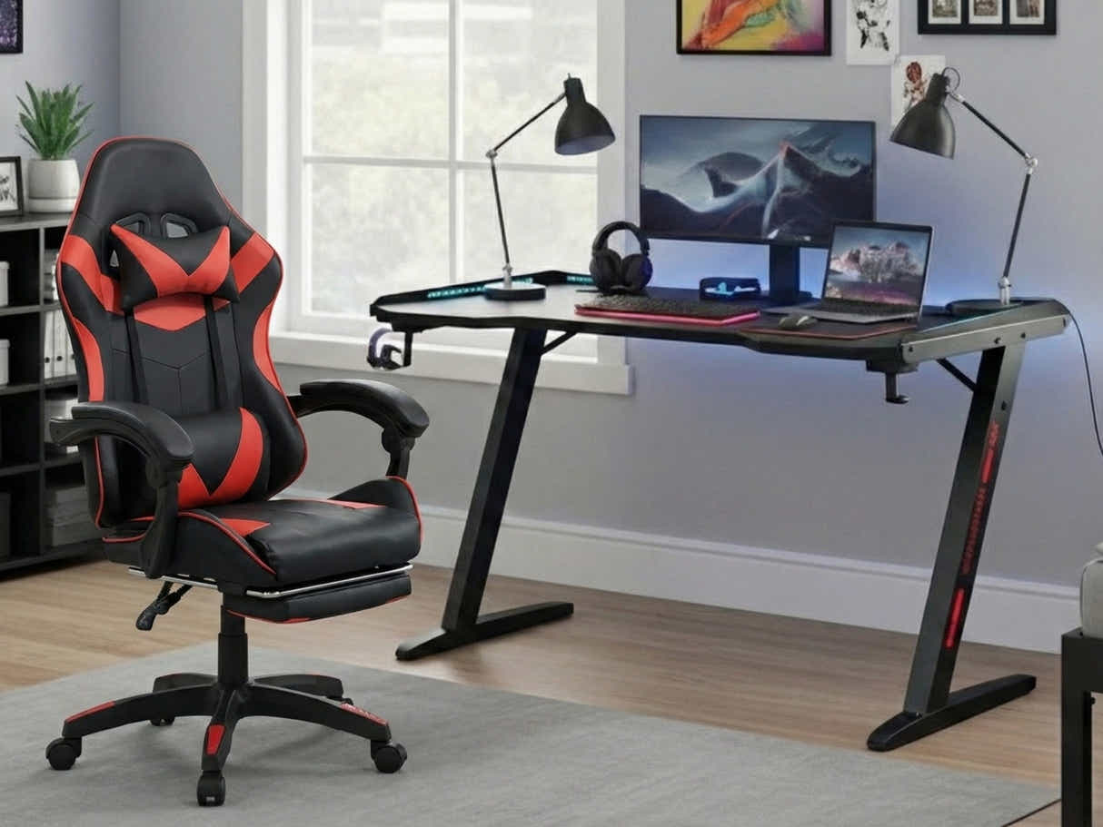 Gaming Table & Nicola Gaming chair PVC Black+Red
