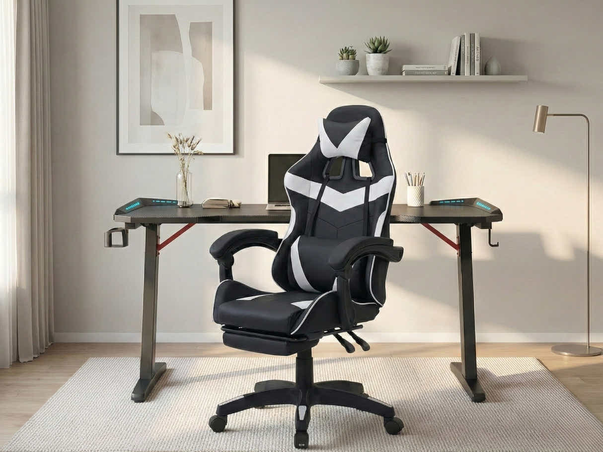 Gaming Table & Nicola Gaming chair PVC Black+White