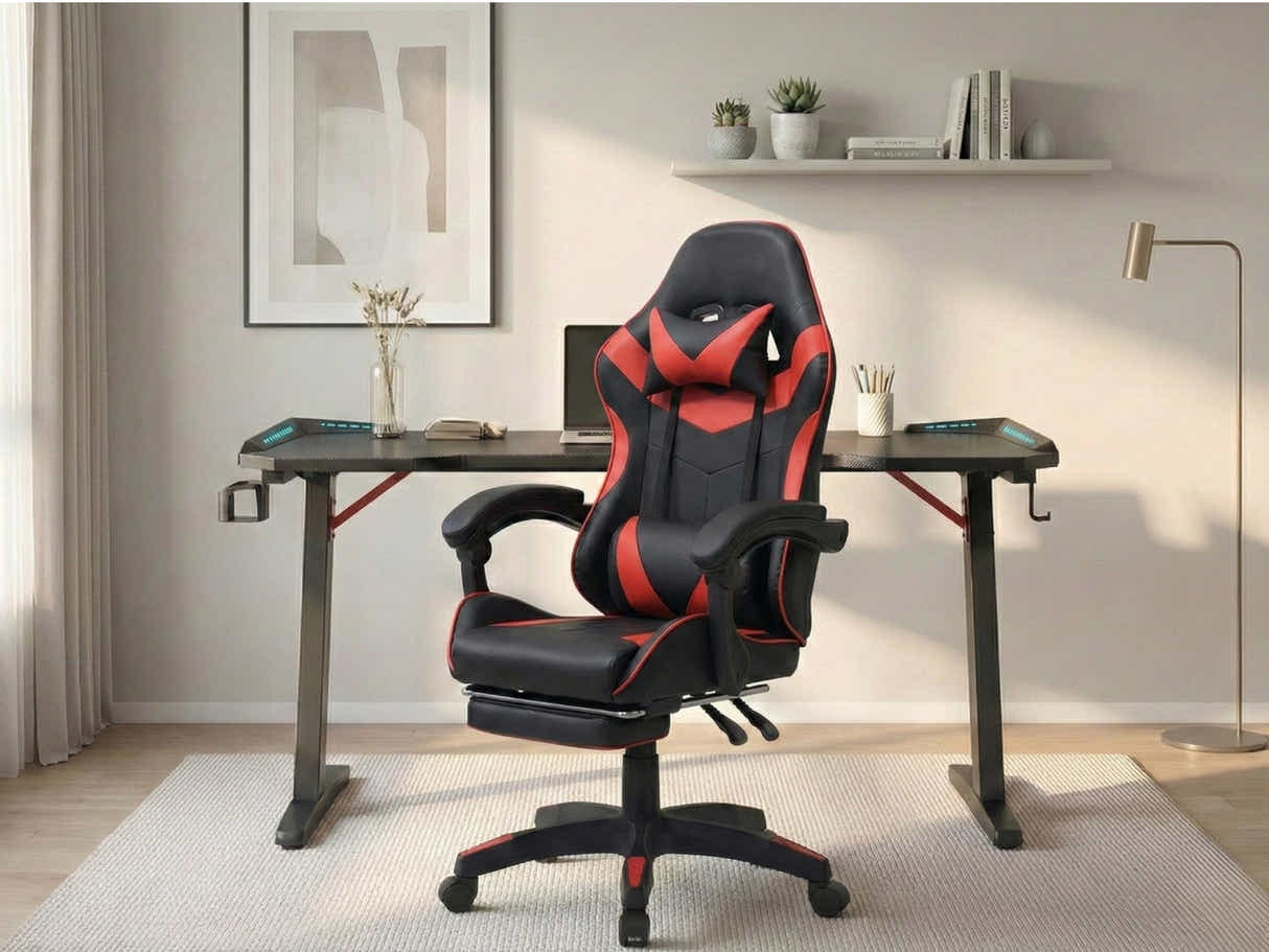Gaming Table & Nicola Gaming chair PVC Black+Red