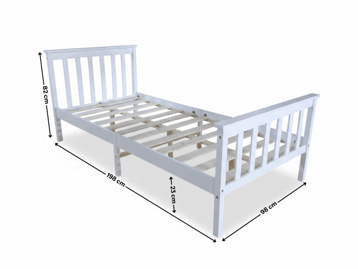 Classic White Kids Bedroom Combo - Bed, Mattress, Bedside & Tallboy