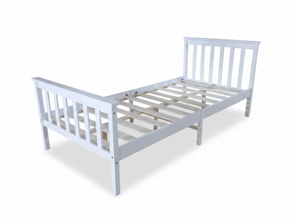 Classic White Kids Bedroom Combo - Bed, Mattress, Bedside & Tallboy