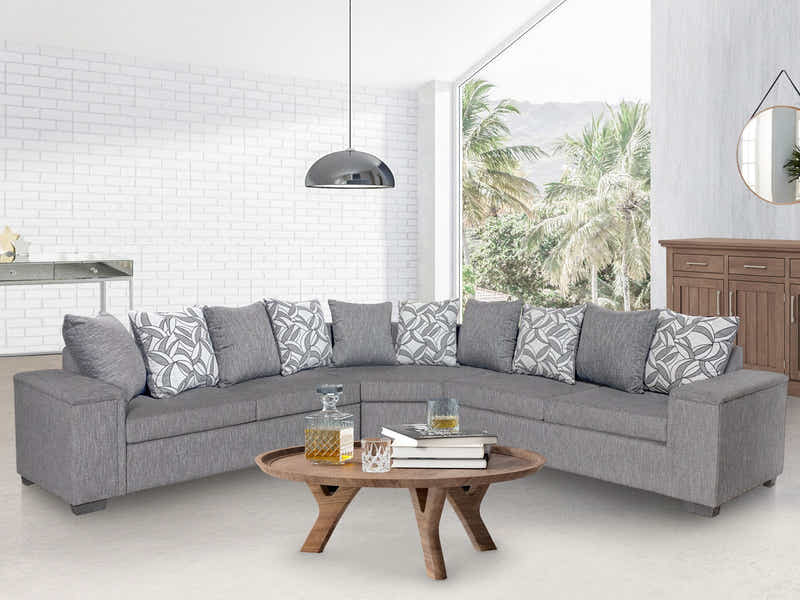 DS NZ Made Ella Corner Sofa with Pattern Cushion - Kido Steel