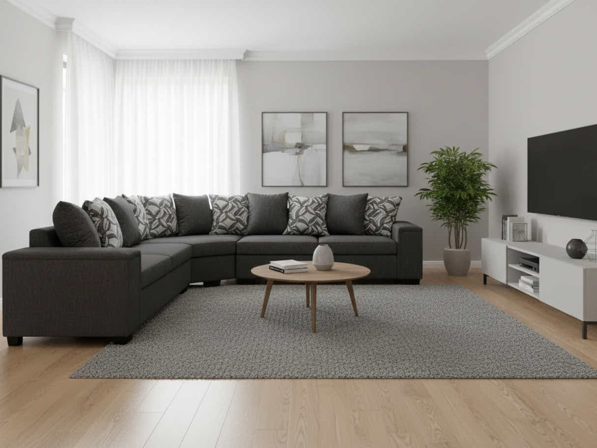 DS NZ Made Ella Corner Sofa with Pattern Cushion - Kido Black