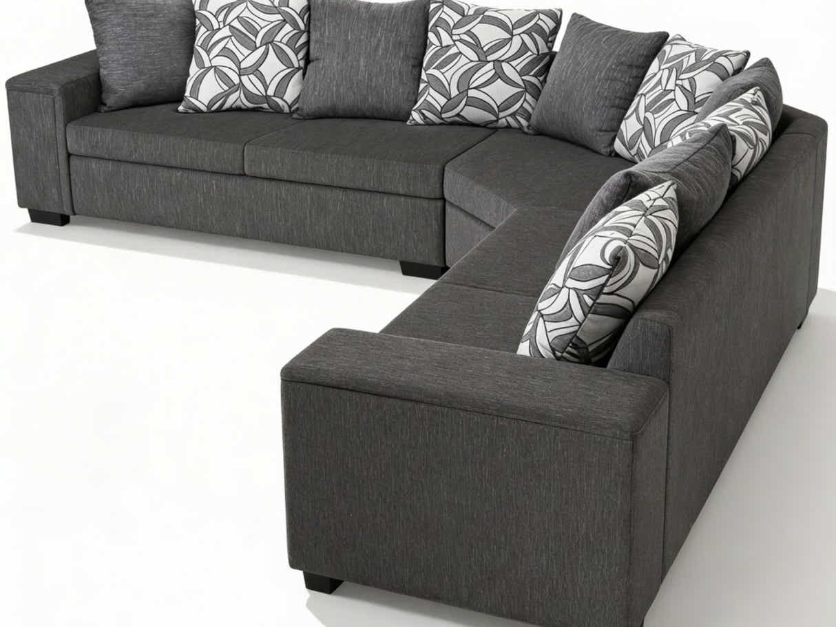 DS NZ Made Ella Corner Sofa with Pattern Cushion - Kido Black