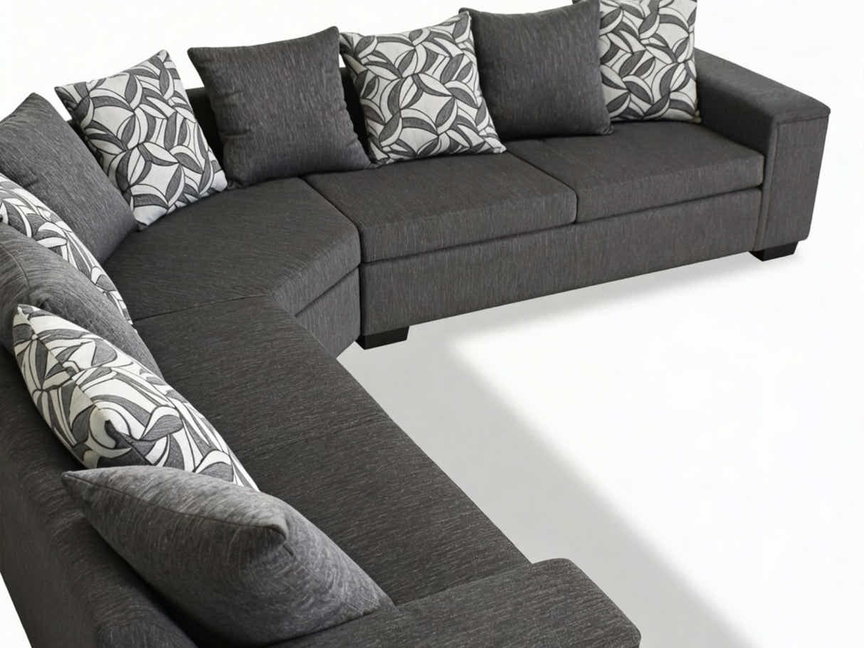 DS NZ Made Ella Corner Sofa with Pattern Cushion - Kido Black