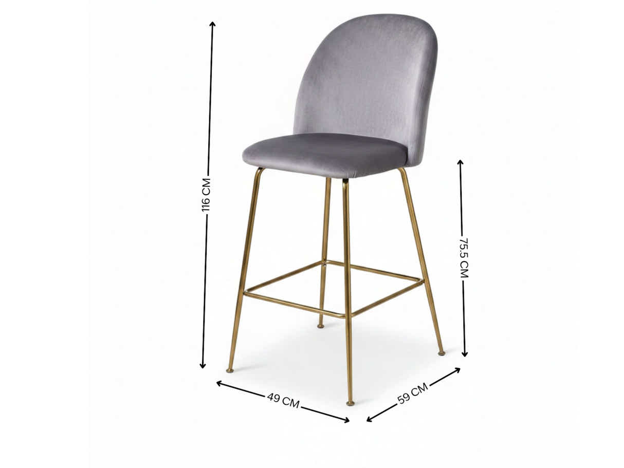 Osmond Velvet Bar Stool Grey - Set of 2