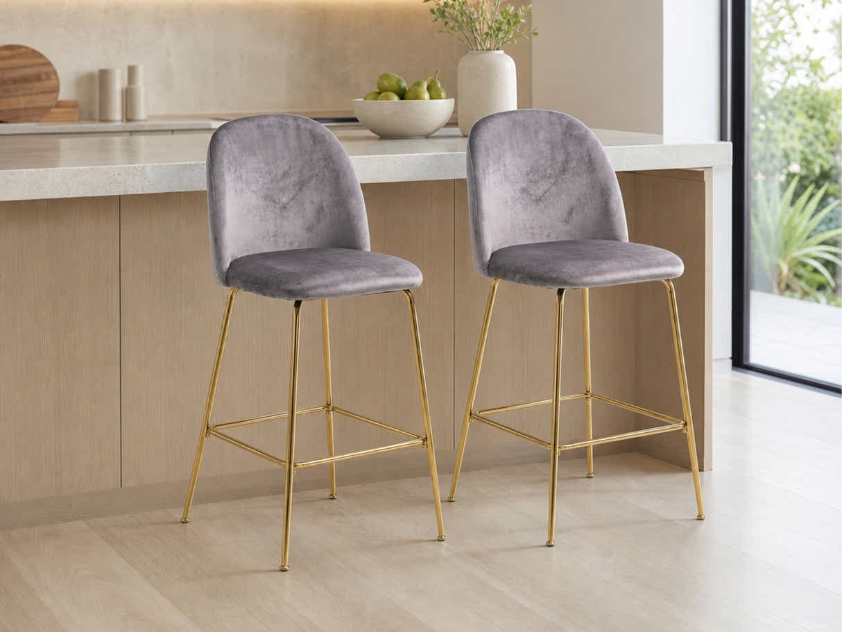 Osmond Velvet Bar Stool Grey - Set of 2