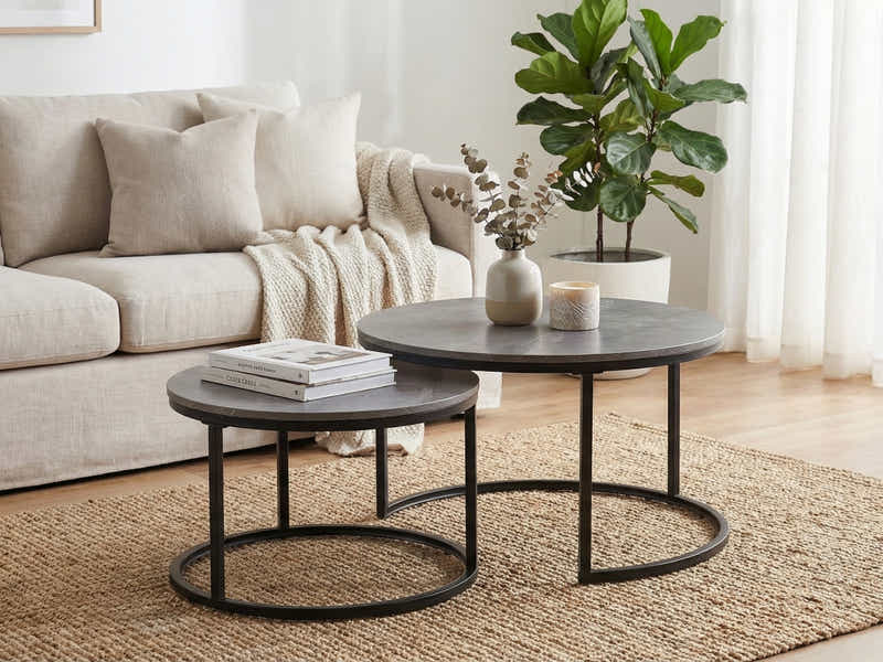 Nesting Coffee Table Set - Grey Marble Look