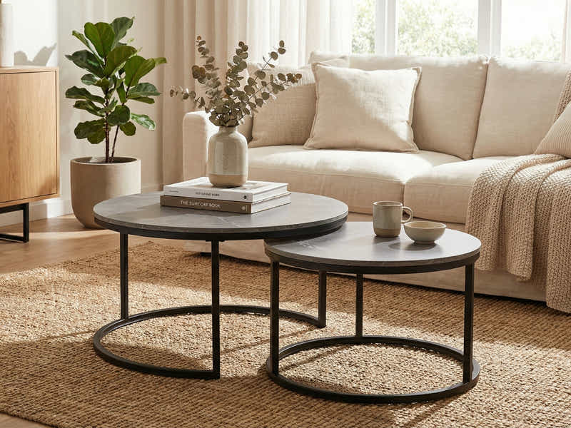 Nesting Coffee Table Set - Grey Marble Look