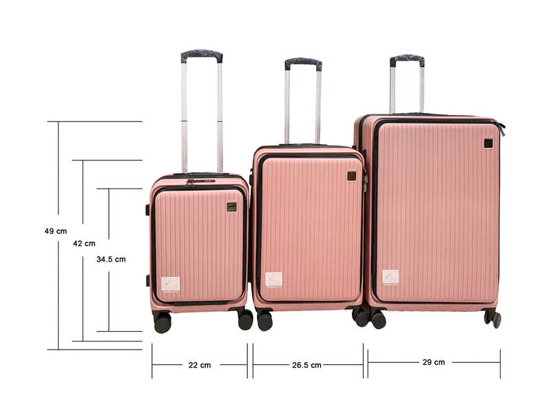 3-Piece Front Open Luggage Set – Rose Gold