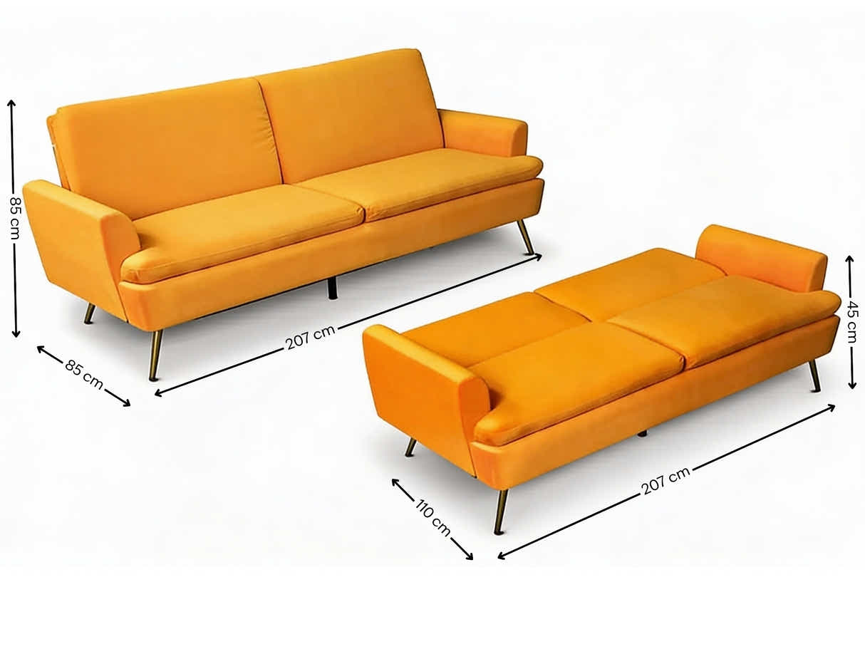 Gyllene Velvet Sofa Bed - Yellow