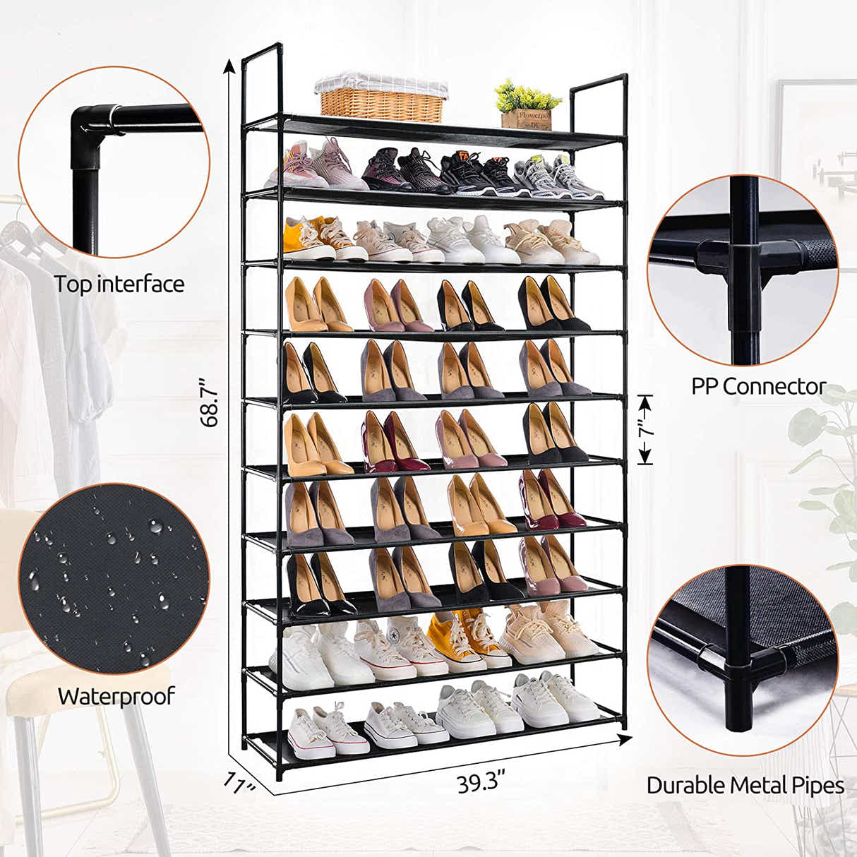 DS BS 10 Tier Extra Wide Shoe Rack