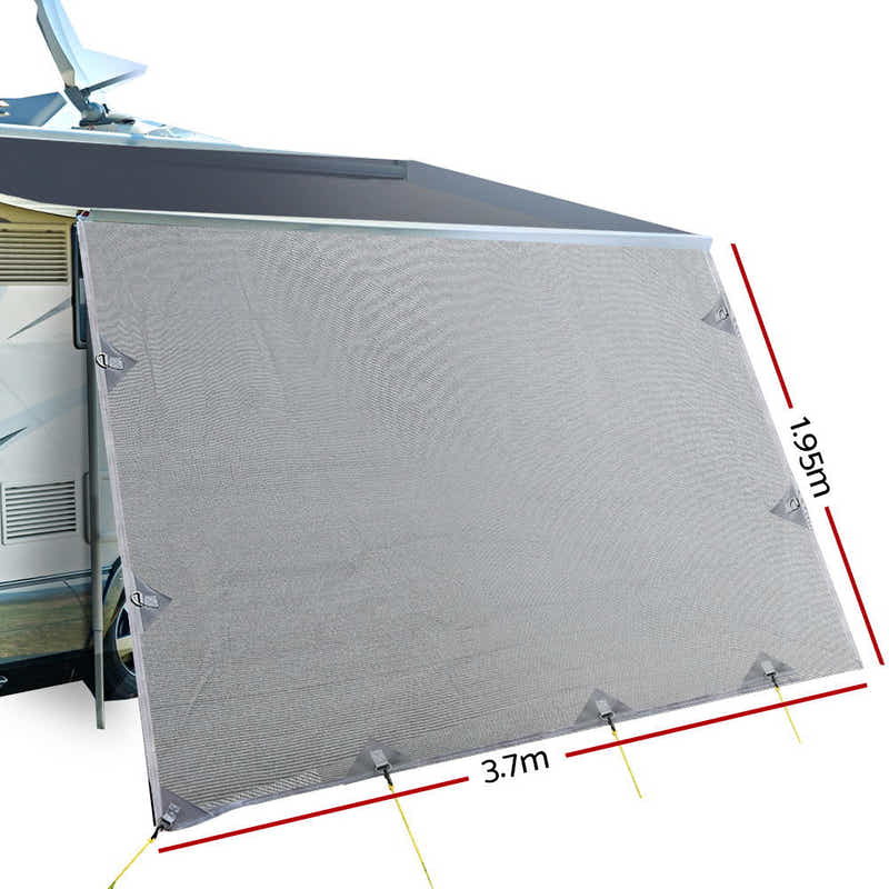 DS NA 3.7M Caravan Privacy Screens 1.95m Roll Out Awning End Wall Side Sun Shade