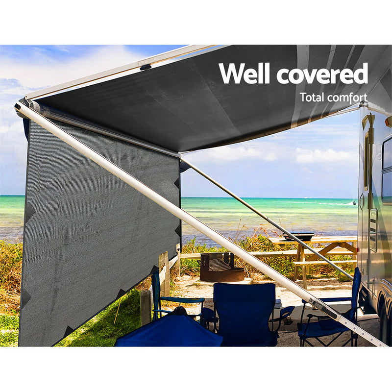 DS NA 3.7M Caravan Privacy Screens 1.95m Roll Out Awning End Wall Side Sun Shade